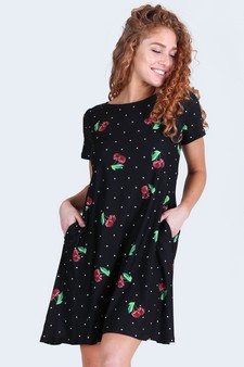 Women's Sweet Cherry Print Dress with Pockets style 6