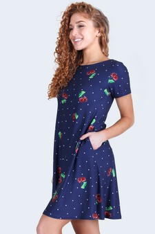 Women's Sweet Cherry Print Dress with Pockets style 2