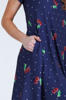 Women's Sweet Cherry Print Dress with Pockets style 4