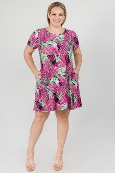 Women's Multi Colored Palm Leaf Dress with Pockets style 4