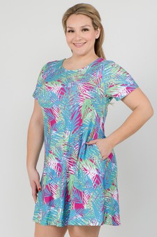 Women's Multi Colored Palm Leaf Dress with Pockets style 2