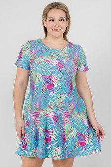 Women's Multi Colored Palm Leaf Dress with Pockets
