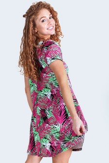 Women's Multi Colored Palm Leaf Dress with Pockets style 5