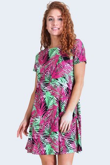 Women's Multi Colored Palm Leaf Dress with Pockets style 6