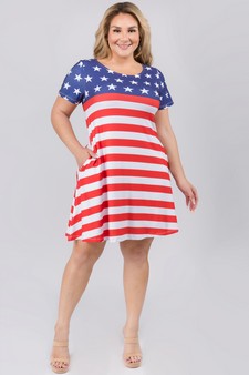 Women's Flag Day Short Sleeve Dress with Pockets style 4