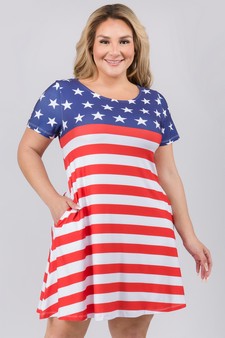 Women's Flag Day Short Sleeve Dress with Pockets
