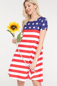 Women's Flag Day Short Sleeve Dress with Pockets