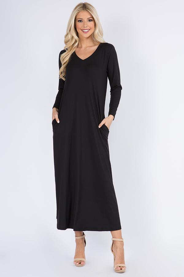 Women's V-Neck Maxi Dress with Pockets - Wholesale - Yelete.com