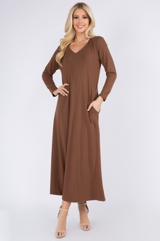 Women's V-Neck Maxi Dress with Pockets