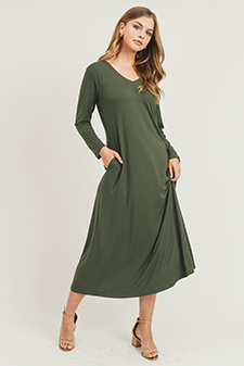 Women's V-Neck Maxi Dress with Pockets