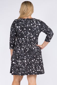 Women's Geometric Cheetah Print Swing Dress with Pockets (XL only) style 3