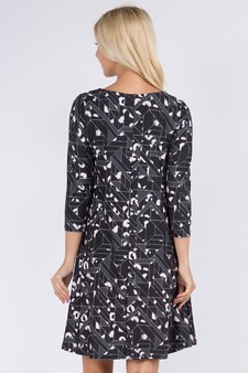 Women's Geometric Cheetah Print Swing Dress with Pockets style 3