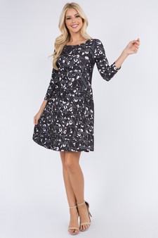 Women's Geometric Cheetah Print Swing Dress with Pockets style 4