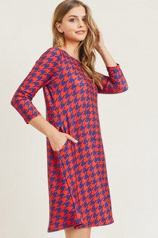 Women's Houndstooth 3/4 Sleeve Dress style 2