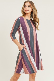 Women's Multi-Striped Swing Dress with Pockets style 2