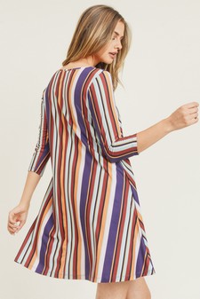 Women's Multi-Striped Swing Dress with Pockets style 3