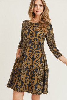 Women's Glamour Swirl Pattern A-Line Dress style 2