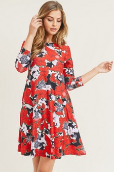 Women's Snowflake & Poinsettia Print 3/4 Sleeve Dress (Medium only) style 2