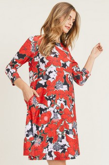 Women's Snowflake & Poinsettia Print 3/4 Sleeve Dress (Medium only) style 3