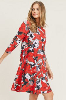 Women's Snowflake & Poinsettia Print 3/4 Sleeve Dress (Medium only) style 4