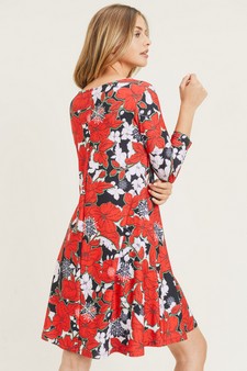 Women's Snowflake & Poinsettia Print 3/4 Sleeve Dress (Medium only) style 5