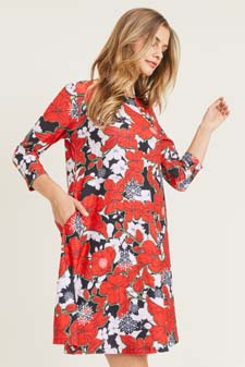 Women's Snowflake & Poinsettia Print 3/4 Sleeve Dress style 3