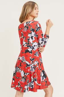 Women's Snowflake & Poinsettia Print 3/4 Sleeve Dress style 5