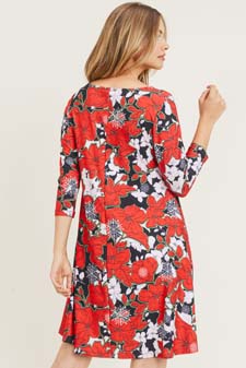 Women's Snowflake & Poinsettia Print 3/4 Sleeve Dress style 6