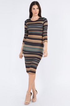 Women's Multi-Striped Bodycon Midi Dress style 4