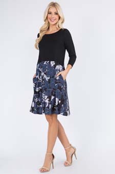 Women's Floral Colorblock A-Line Dress style 2
