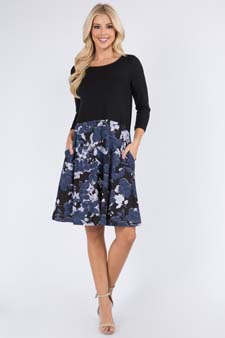 Women's Floral Colorblock A-Line Dress style 5