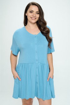 Women’s Stop and Flare Short Sleeved Button Dress style 4