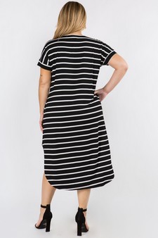 Women's Striped Curved Hem Midi Dress with Pockets style 3