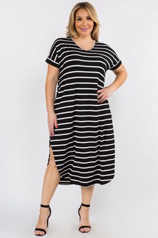 Women's Striped Curved Hem Midi Dress with Pockets style 4