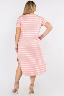 Women's Striped Curved Hem Midi Dress with Pockets style 3