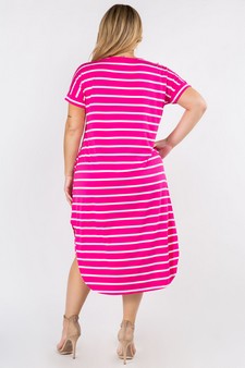 Women's Striped Curved Hem Midi Dress with Pockets style 3