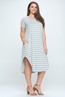 Women's Striped Curved Hem Midi Dress with Pockets style 2