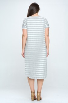 Women's Striped Curved Hem Midi Dress with Pockets style 3