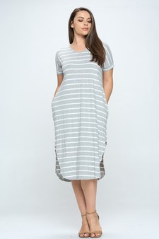 Women's Striped Curved Hem Midi Dress with Pockets style 5