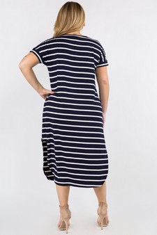 Women's Striped Curved Hem Midi Dress with Pockets style 3