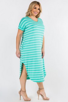 Women's Striped Curved Hem Midi Dress with Pockets style 2