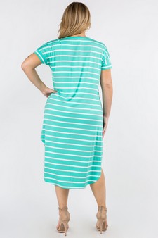 Women's Striped Curved Hem Midi Dress with Pockets style 3