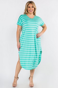 Women's Striped Curved Hem Midi Dress with Pockets style 4