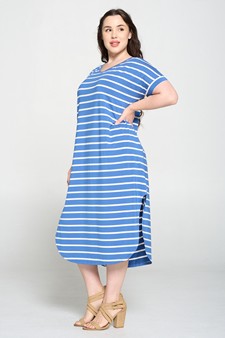 Women's Striped Curved Hem Midi Dress with Pockets style 5