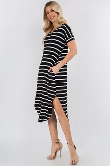 Women's Striped Curved Hem Midi Dress with Pockets style 2