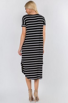 Women's Striped Curved Hem Midi Dress with Pockets style 3