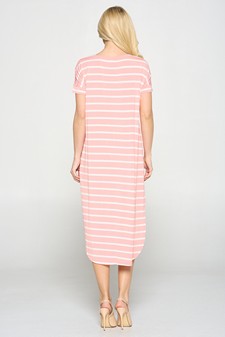 Women's Striped Curved Hem Midi Dress with Pockets style 3