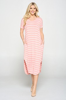 Women's Striped Curved Hem Midi Dress with Pockets style 4