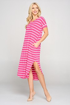 Women's Striped Curved Hem Midi Dress with Pockets style 4