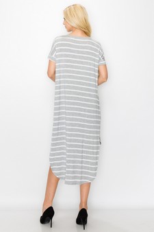 Women's Striped Curved Hem Midi Dress with Pockets style 3